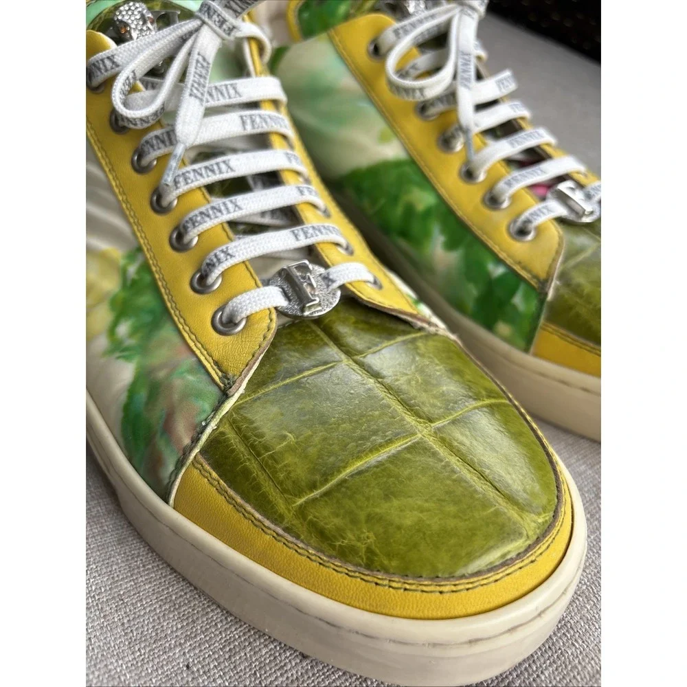 Fennix Green Crocodile Alligator Exotic Leather Italy Size 10 Luxury Designer